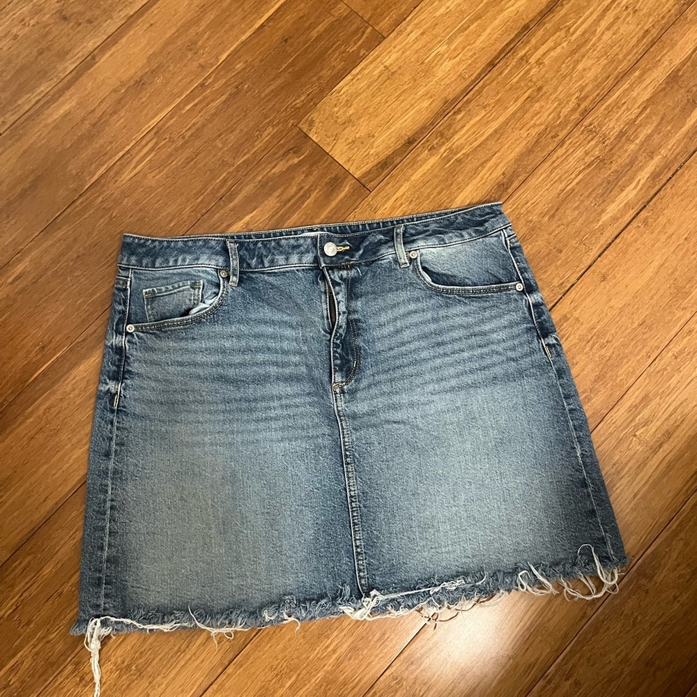 LOFT Light Blue Denim Mini Skirt with Frayed Hem